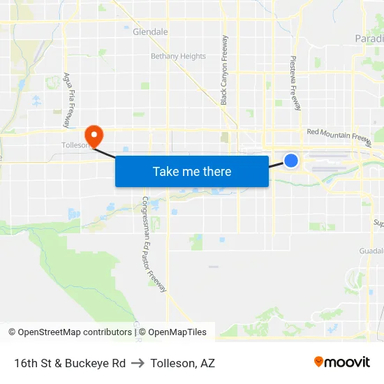 16th St & Buckeye Rd to Tolleson, AZ map