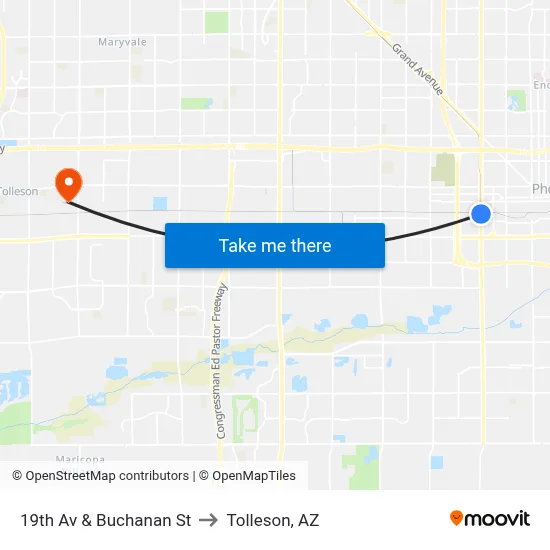 19th Av & Buchanan St to Tolleson, AZ map