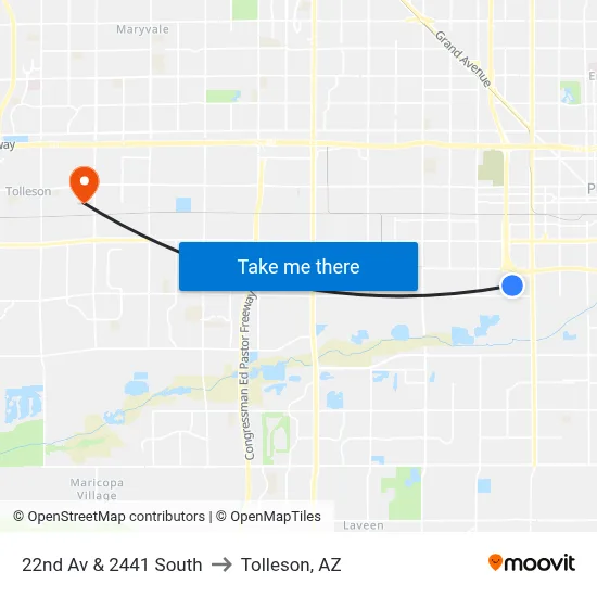 22nd Av & 2441 South to Tolleson, AZ map