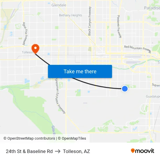 24th St & Baseline Rd to Tolleson, AZ map
