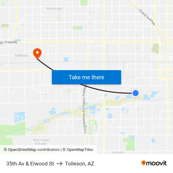 35th Av & Elwood St to Tolleson, AZ map