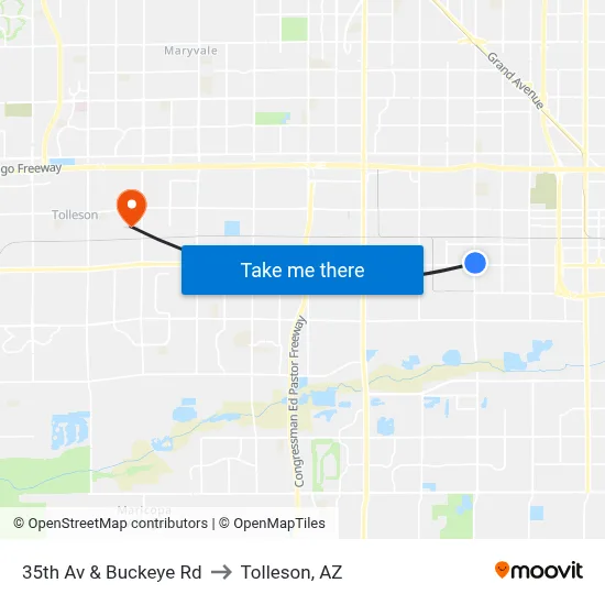 35th Av & Buckeye Rd to Tolleson, AZ map