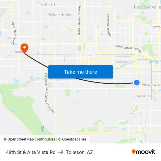 48th St & Alta Vista Rd to Tolleson, AZ map