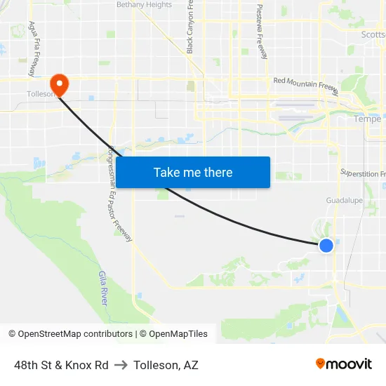 48th St & Knox Rd to Tolleson, AZ map