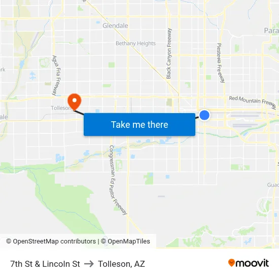 7th St & Lincoln St to Tolleson, AZ map
