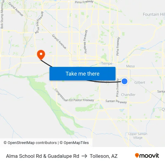 Alma School Rd & Guadalupe Rd to Tolleson, AZ map