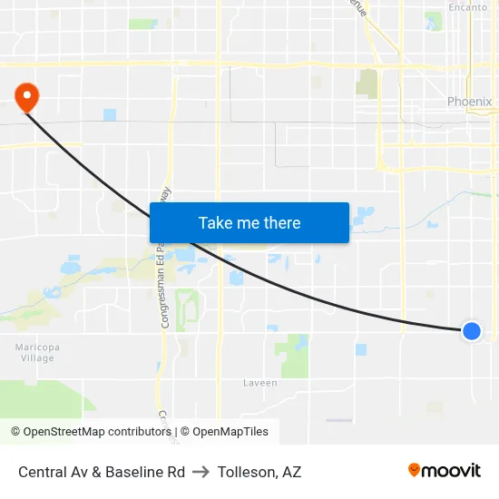 Central Av & Baseline Rd to Tolleson, AZ map