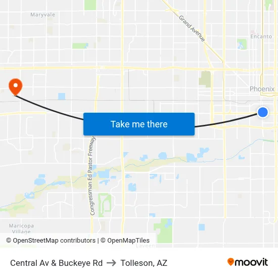 Central Av & Buckeye Rd to Tolleson, AZ map