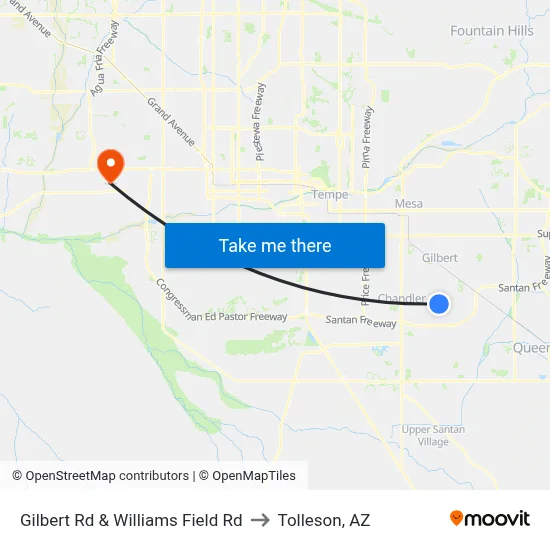 Gilbert Rd & Williams Field Rd to Tolleson, AZ map