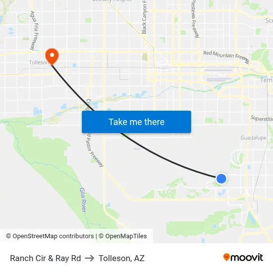 Ranch Cir & Ray Rd to Tolleson, AZ map