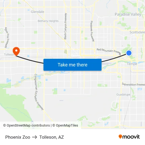 Phoenix Zoo to Tolleson, AZ map