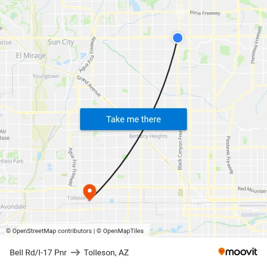Bell Rd/I-17 Pnr to Tolleson, AZ map
