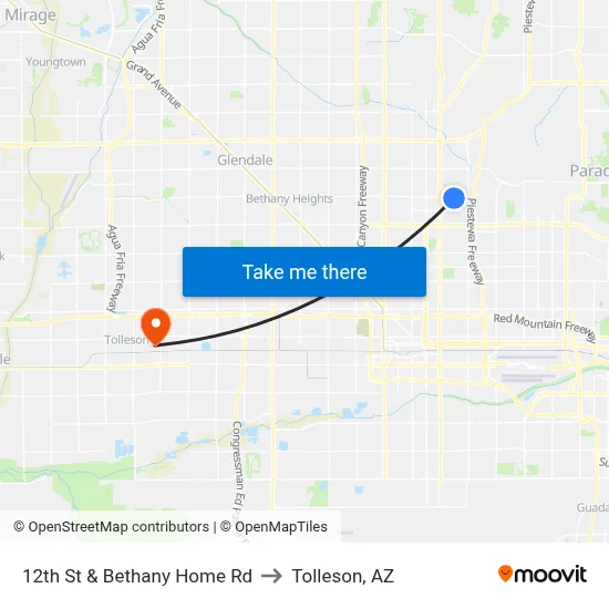 12th St & Bethany Home Rd to Tolleson, AZ map