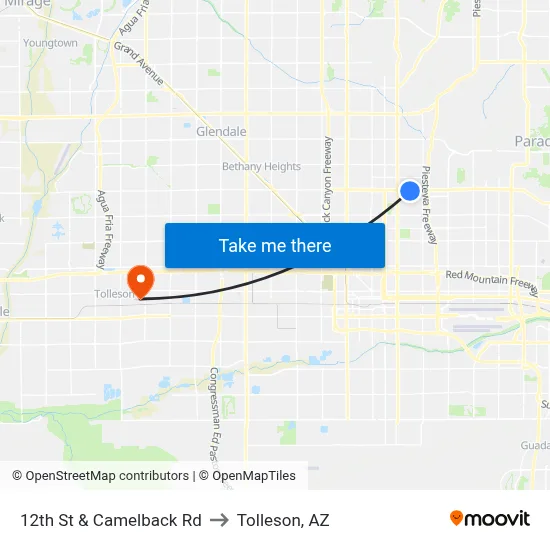 12th St & Camelback Rd to Tolleson, AZ map