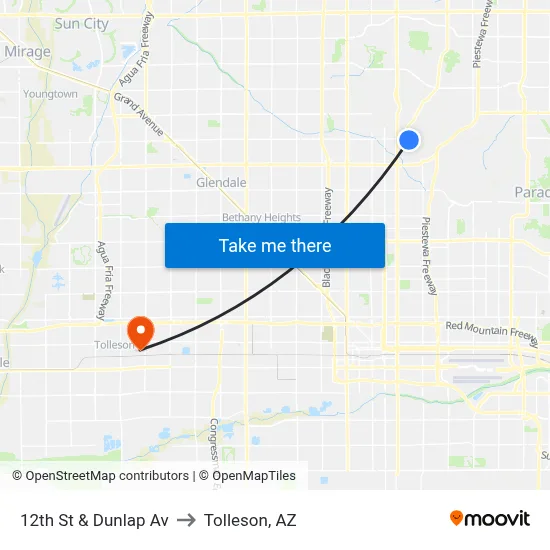 12th St & Dunlap Av to Tolleson, AZ map