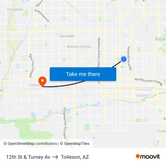 12th St & Turney Av to Tolleson, AZ map