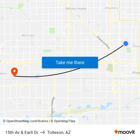15th Av & Earll Dr to Tolleson, AZ map