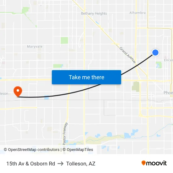 15th Av & Osborn Rd to Tolleson, AZ map