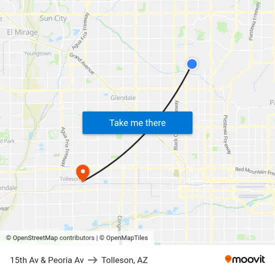 15th Av & Peoria Av to Tolleson, AZ map