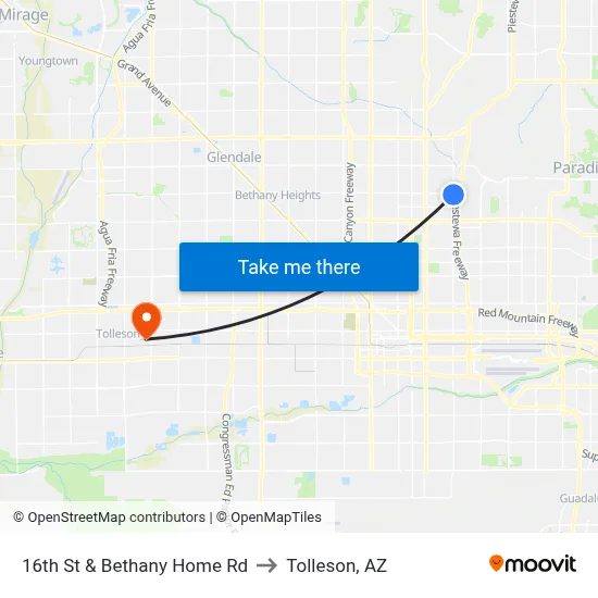 16th St & Bethany Home Rd to Tolleson, AZ map