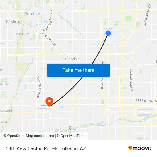 19th Av & Cactus Rd to Tolleson, AZ map