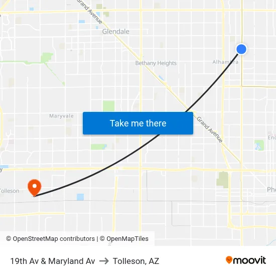 19th Av & Maryland Av to Tolleson, AZ map