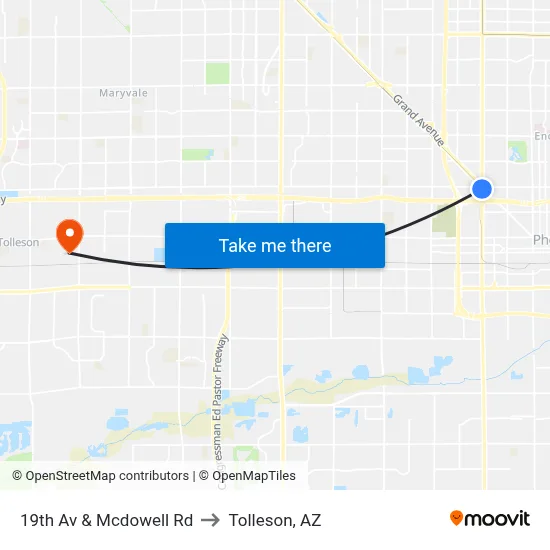 19th Av & Mcdowell Rd to Tolleson, AZ map