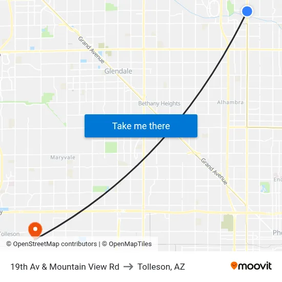 19th Av & Mountain View Rd to Tolleson, AZ map