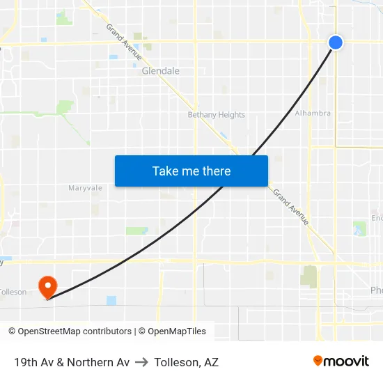 19th Av & Northern Av to Tolleson, AZ map