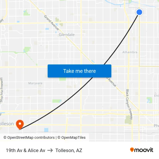 19th Av & Alice Av to Tolleson, AZ map