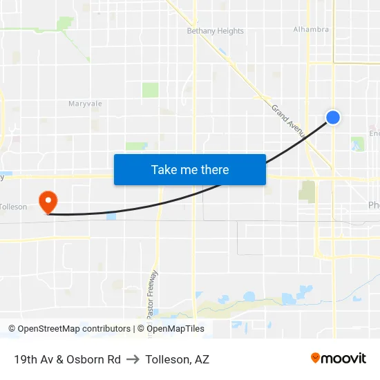 19th Av & Osborn Rd to Tolleson, AZ map
