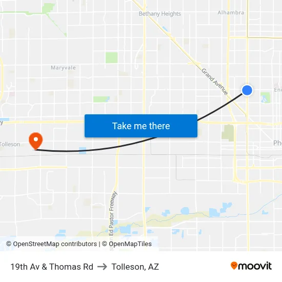 19th Av & Thomas Rd to Tolleson, AZ map