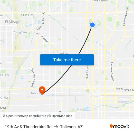 19th Av & Thunderbird Rd to Tolleson, AZ map