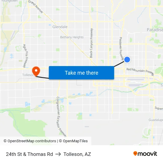 24th St & Thomas Rd to Tolleson, AZ map