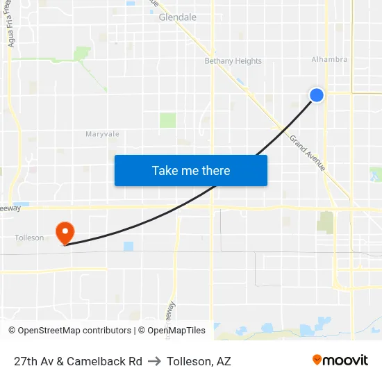 27th Av & Camelback Rd to Tolleson, AZ map