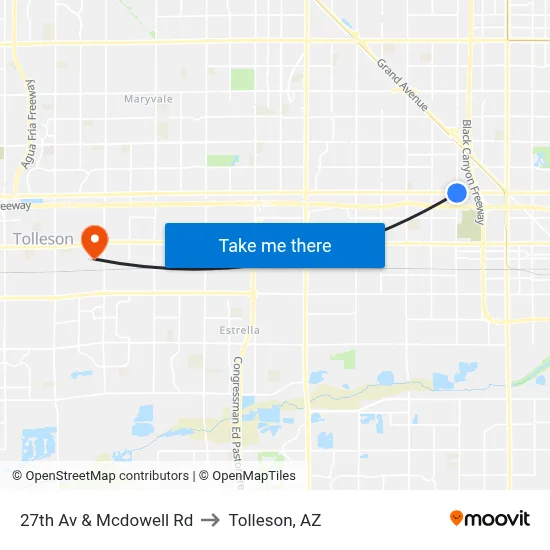27th Av & Mcdowell Rd to Tolleson, AZ map