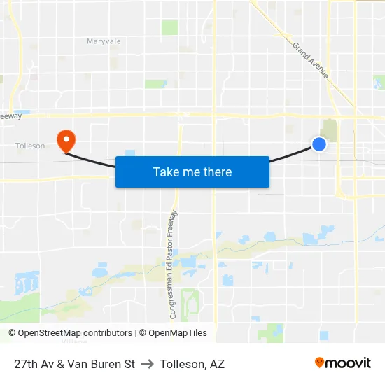 27th Av & Van Buren St to Tolleson, AZ map