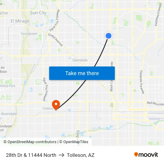 28th Dr & 11444 North to Tolleson, AZ map