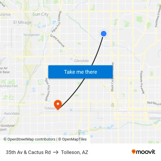 35th Av & Cactus Rd to Tolleson, AZ map