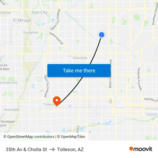 35th Av & Cholla St to Tolleson, AZ map