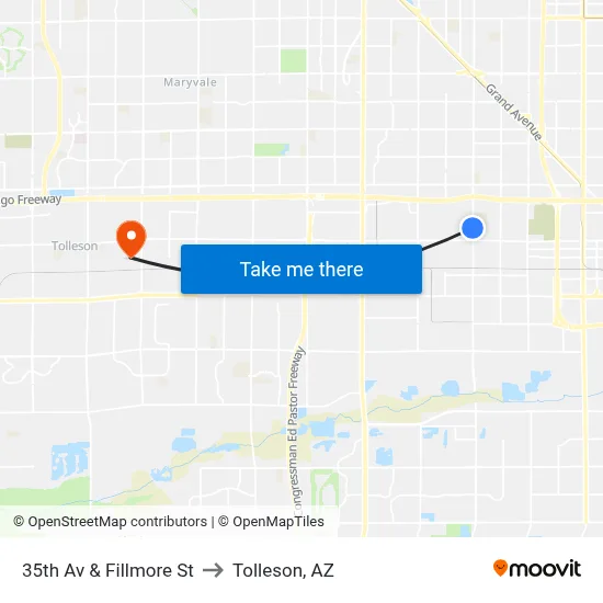 35th Av & Fillmore St to Tolleson, AZ map