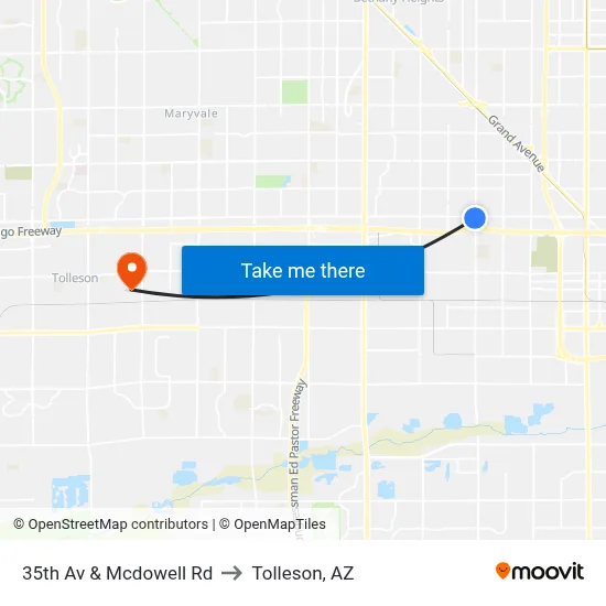 35th Av & Mcdowell Rd to Tolleson, AZ map