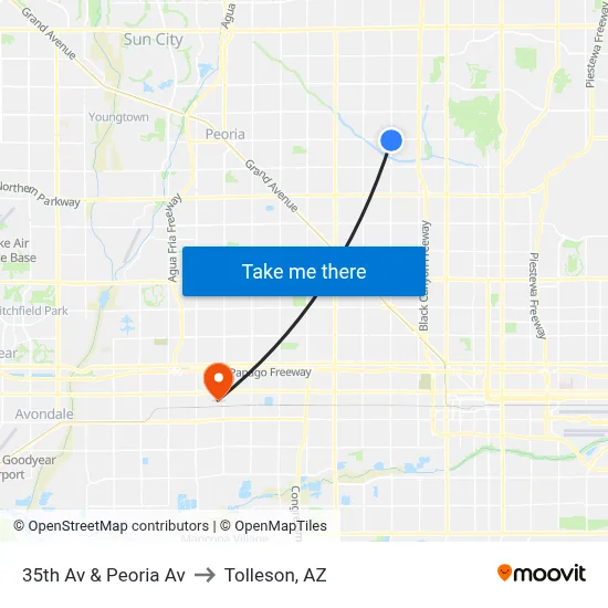 35th Av & Peoria Av to Tolleson, AZ map