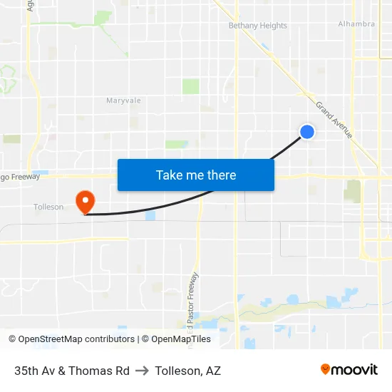 35th Av & Thomas Rd to Tolleson, AZ map