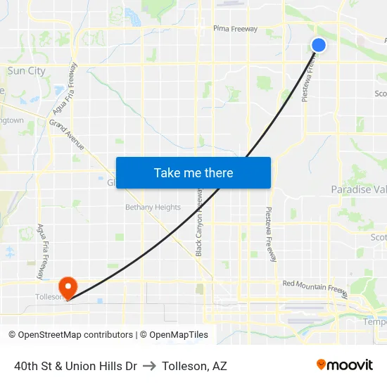 40th St & Union Hills Dr to Tolleson, AZ map