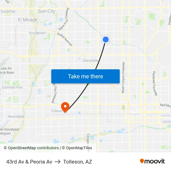 43rd Av & Peoria Av to Tolleson, AZ map