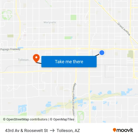 43rd Av & Roosevelt St to Tolleson, AZ map