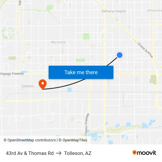 43rd Av & Thomas Rd to Tolleson, AZ map