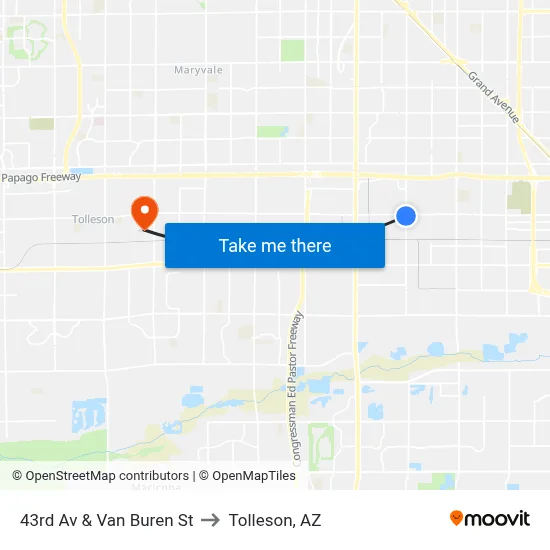43rd Av & Van Buren St to Tolleson, AZ map