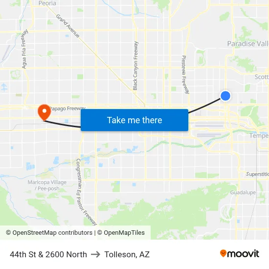 44th St & 2600 North to Tolleson, AZ map